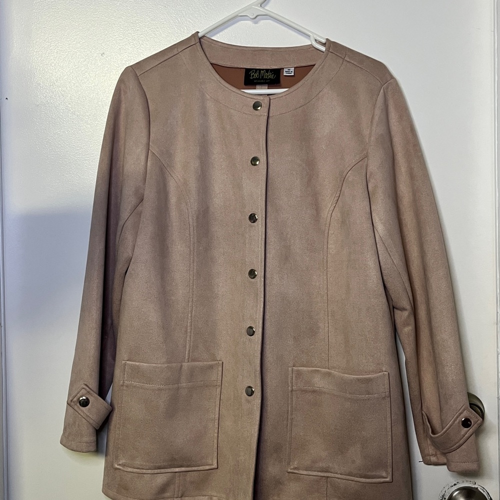 Bob Mackie Rose Gold Suede Jacket Women’s M Snap Button Minimalist Preppy Chic